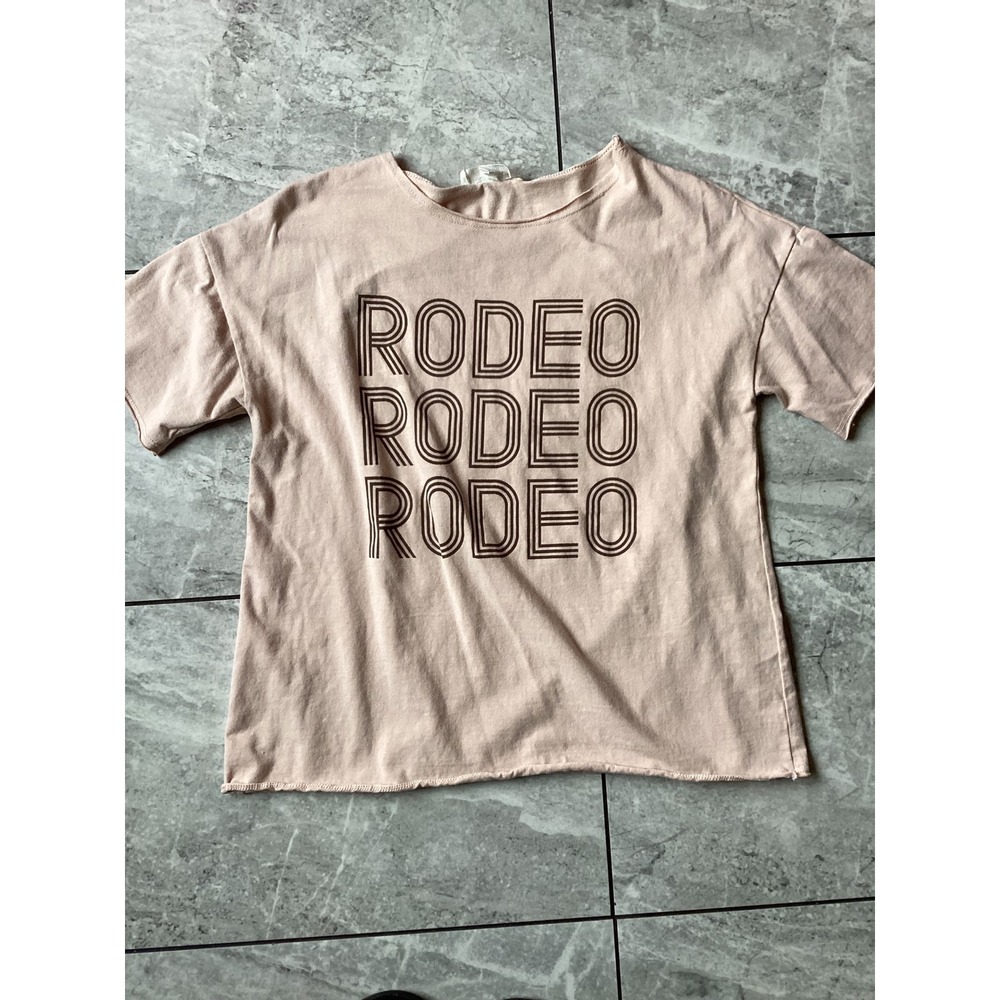 Saints & Hearts Womens Small Rodeo Graphic T-Shirt Pink Western Raw Hem USA Made